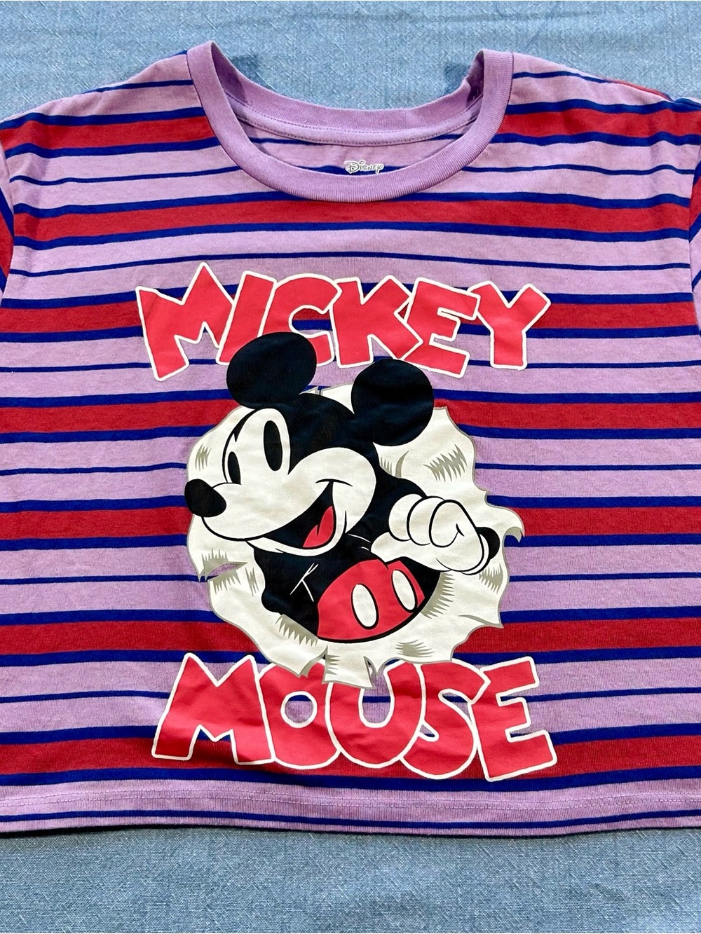 Disney Mickey Mouse Striped Cropped Tee - Purple, Red & Blue